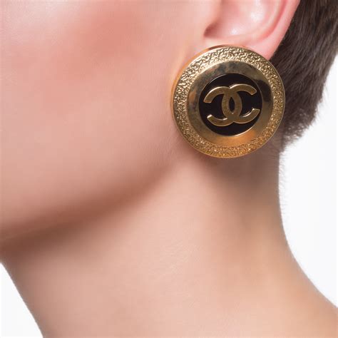 chanel black and gold enamel cc earrings|Chanel inspired gold earrings.